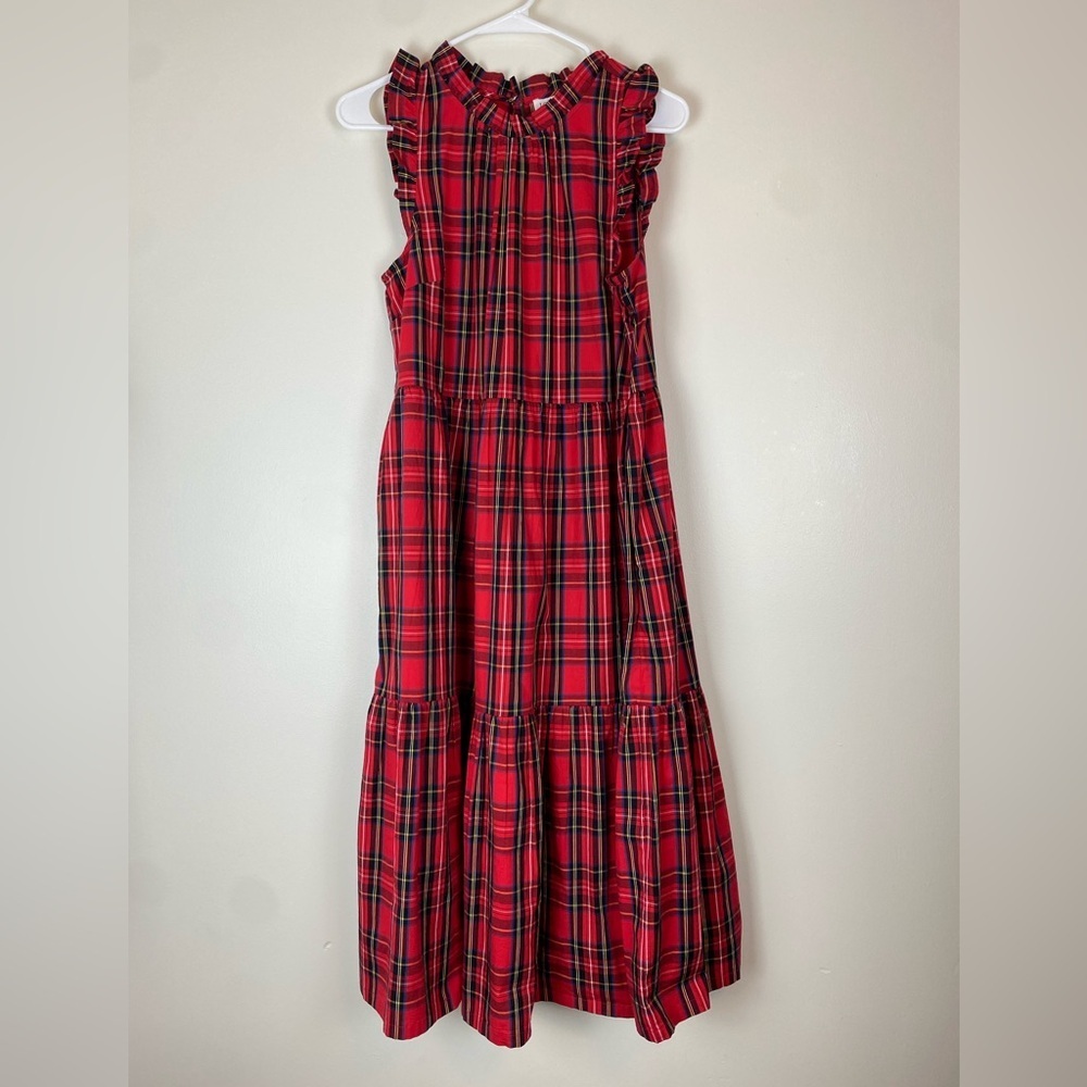 J CREW Classic Red Tartan Plaid Tiered Ruffle Midi Dress size 8 - Picture 3 of 11